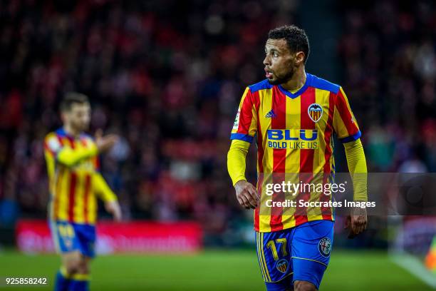 Francis Coquelin of Valencia CF during the La Liga Santander match between Athletic de Bilbao v Valencia at the Estadio San Mames on February 28,...