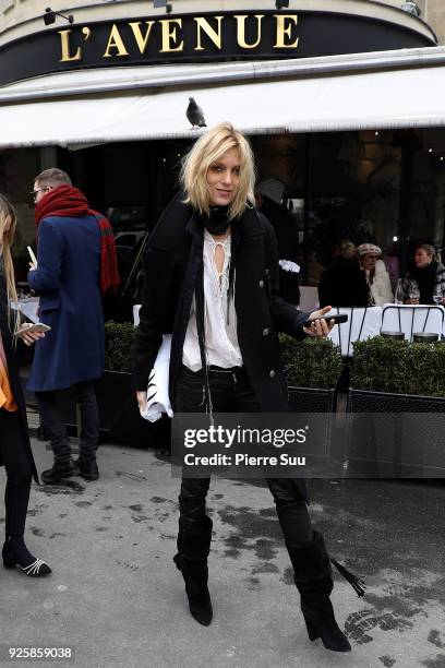 Anja Rubik leaves a restaurant on March 1, 2018 in Paris, France.