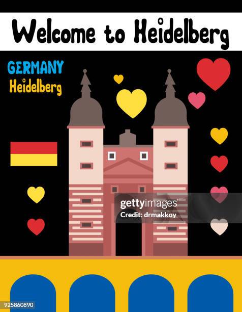 heidelberg - bridge aerial stock illustrations
