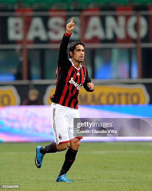 Marco Borriello of AC Milan celebrates after scoring the first goal during the Serie A match between AC Milan and Parma FC TEAM B at at Stadio...