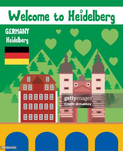 heidelberg bridge - castle gate stock illustrations