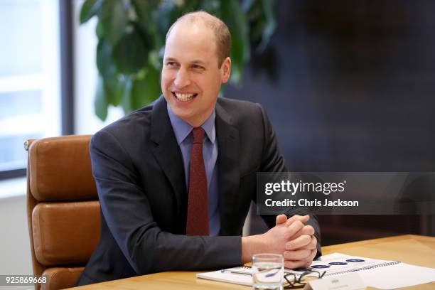 Prince William, Duke of Cambridge introduces new workplace mental health initiatives at Unilever House on March 1, 2018 in London, England. The Duke...