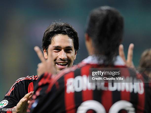 Marco Borriello of AC Milan celebrates after scoring the second goal during the Serie A match between AC Milan and Parma FC at the Stadio Giuseppe...