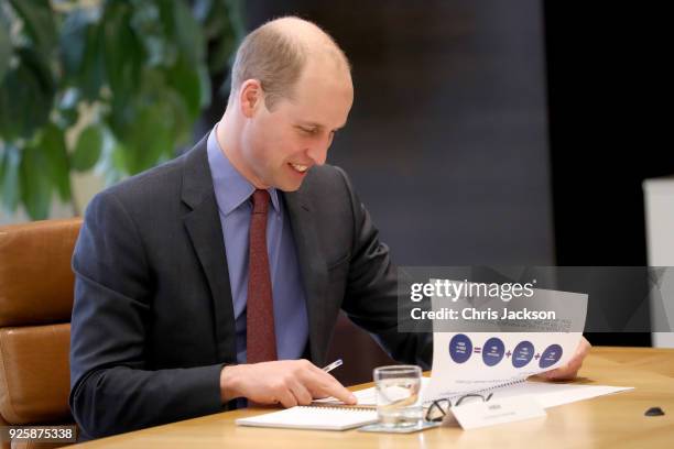 Prince William, Duke of Cambridge introduces new workplace mental health initiatives at Unilever House on March 1, 2018 in London, England. The Duke...