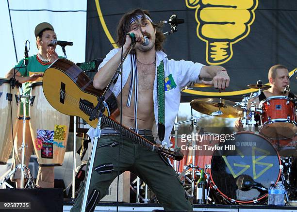 Eugene Hutz of Gogol Bordello performs during the 2009 Voodoo Experience at City Park on October 31, 2009 in New Orleans, Louisiana.