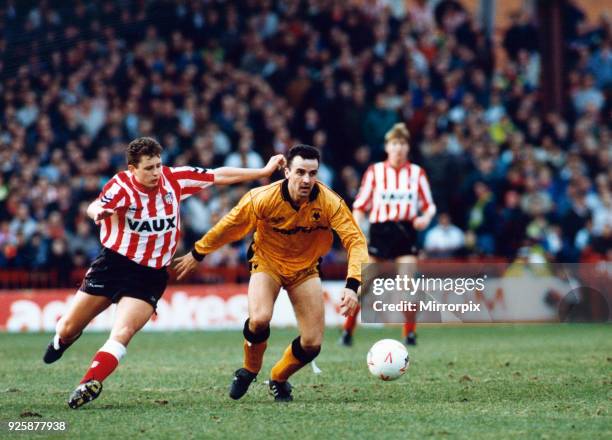 Sunderland 1-0 Wolves, League match at Roker Park, Saturday 29th February 1992. Brian Atkinson, Sunderland.