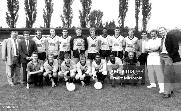 Alvechurch Football Club group and sponsors The Rockin Berries. Front: left - right, Brian Hampson Darren Ashford, Andy Chappell, Mark Satchwell,...