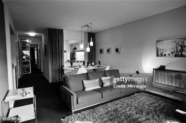 Interior views of Barbican flats, City of London, 21st October 1968.