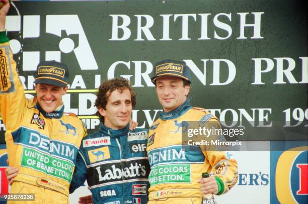 British Grand Prix at Silverstone. Sunday 11th July 1993. Won by Alain Prost - Williams-Renault, 2nd Michael Schumacher - Benetton-Ford, 3rd Riccardo...