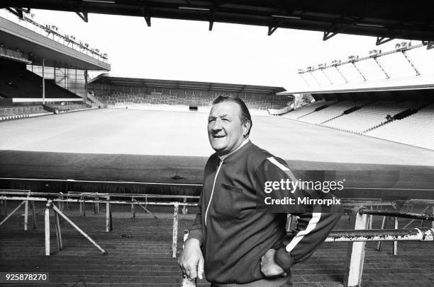 Bob Paisley at Anfield after taking over as Liverpool manager following the resignation of Bill Shankly, 26th July 1974.