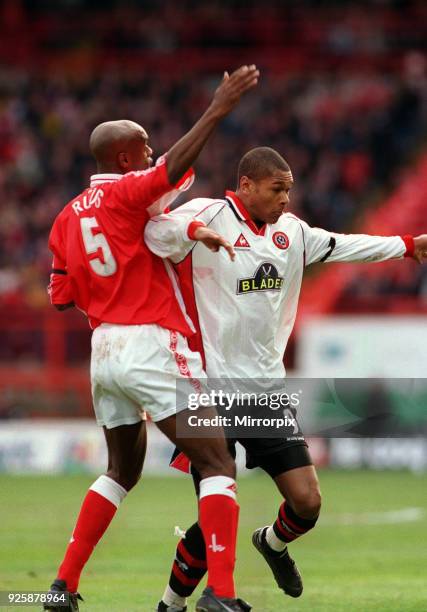 Charlton Athletic V Sheffield United Football. Richard Rufus football player of Charlton Athletic with Curtis Woodhouse of Sheffield United during...