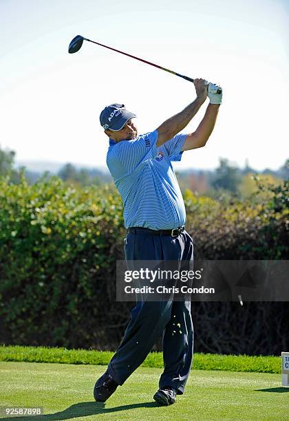 Brad Bryant tees off on during the third round of the Charles Schwab Cup Championship held at Sonoma Golf Club on October 31, 2008 in Sonoma,...