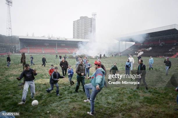 Thousands of Charlton fans attended the derelict, weed-strewn Valley football ground in answer to an appeal from the club in help in clearing the...