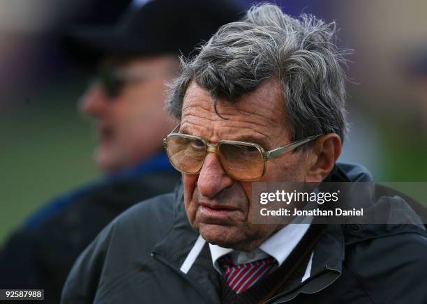 Head coach Joe Paterno of the Penn State Nittany Lions walks the sidelines as his team takes on the Northwestern Wilcats at Ryan Field on October 31,...