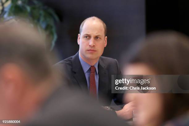 Prince William, Duke of Cambridge introduces new workplace mental health initiatives at Unilever House on March 1, 2018 in London, England. The Duke...