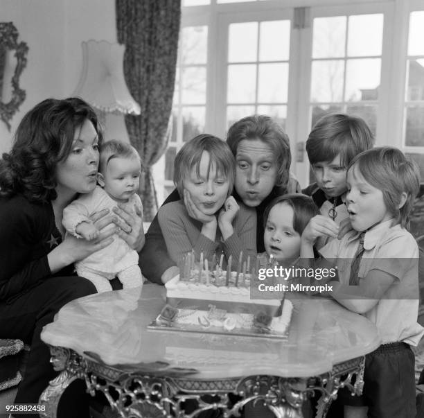 Denis Law, Manchester City Football Player, pictured on his 34th Birthday, at home with family, 24th February 1974.