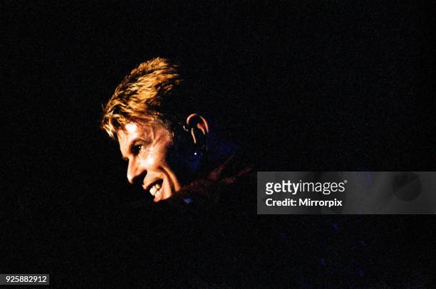Pop star David Bowie performing on stage during a concert at The Barrowlands in Glasgow., Scotland. Picture taken 22nd July 1997.