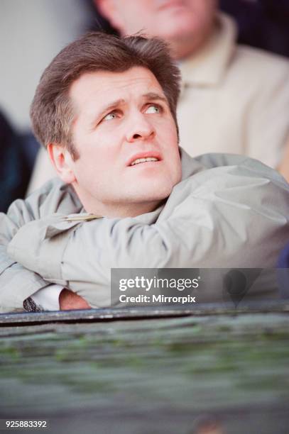 Jan Molby, Swansea City player coach, watches 0-1 home defeat to Swindon Town at Vetch Field football ground, 10th February 1996.