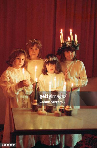 Kirklees Anglo Scandinavian Society celebrating Luciafest at Stocksmoor Village Hall, 16th December 1991.