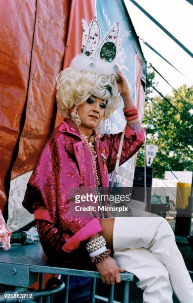 Festival of Comedy's Lily Savage celebrates after being crowned Festival of Comedy Queen, 10th June 1994.