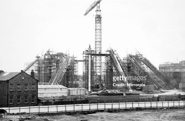 Construction of Liverpool Metropolitan Cathedral, showing the use of steel and concrete, Merseyside, 7th August 1963.