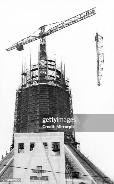 Construction of Liverpool Metropolitan Cathedral, Liverpool, Merseyside, 27th October 1965.