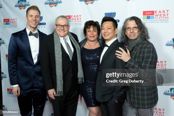 Lorenzo Thione, Brad takei, Guest, Jay Kuo and Mark Acito attend the Opening Night Of "Allegiance" at Japanese American Cultural & Community Center...