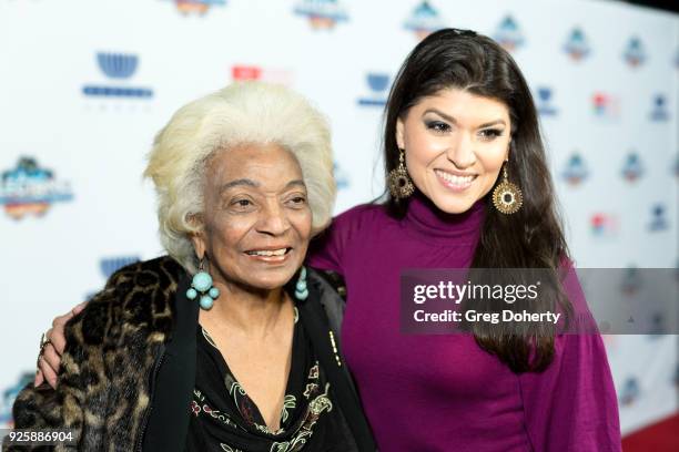 Nichelle Nichols and Kristina Nikols attend the Opening Night Of "Allegiance" at Japanese American Cultural & Community Center on February 28, 2018...