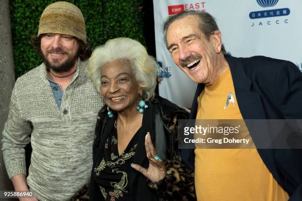 Spencer F Lee, Nichelle Nichols and Kerry O'Quinn attend the Opening Night Of "Allegiance" at Japanese American Cultural & Community Center on...