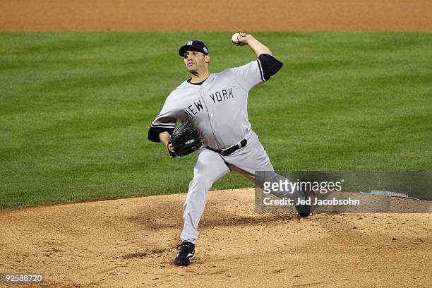 Starting pitcher Andy Pettitte of the New York Yankees pitches against the Philadelphia Phillies in Game Three of the 2009 MLB World Series at...