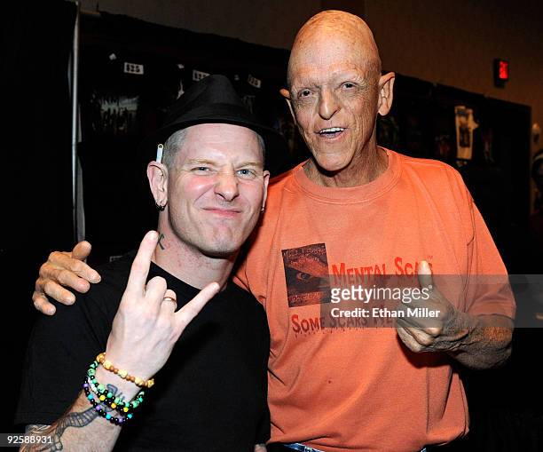 Slipknot singer Corey Taylor and actor Michael Berryman appear at the Fangoria Trinity of Terrors festival at the Palms Casino Resort October 31,...