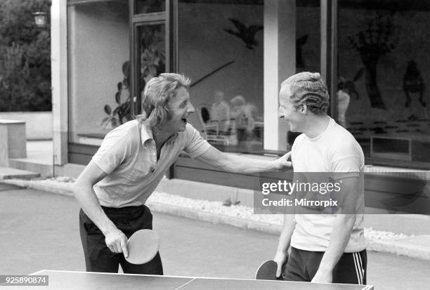 World Cup tournament in West Germany. The Scotland football team relaxing at their Weilnau Hotel in Frankfurt. Denis Law and Jimmy Johnstone enjoying...