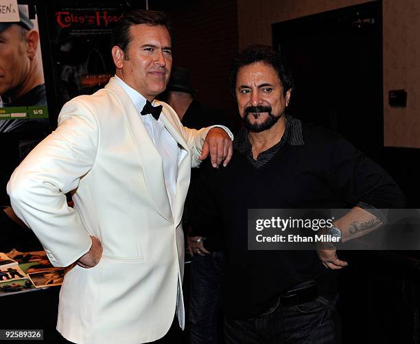 Actor Bruce Campbell and actor and special effects and makeup artist Tom Savini appear at the Fangoria Trinity of Terrors festival at the Palms...