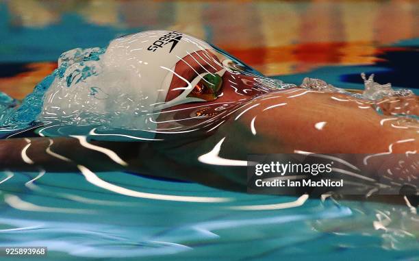 Joseph Tibbets of Plymouth competes in the Men's 50m Backstroke heats during the Edinburgh International Swim meet incorporating the British...