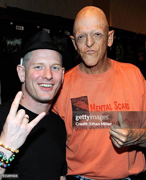 Slipknot singer Corey Taylor and actor Michael Berryman appear at the Fangoria Trinity of Terrors festival at the Palms Casino Resort October 31,...