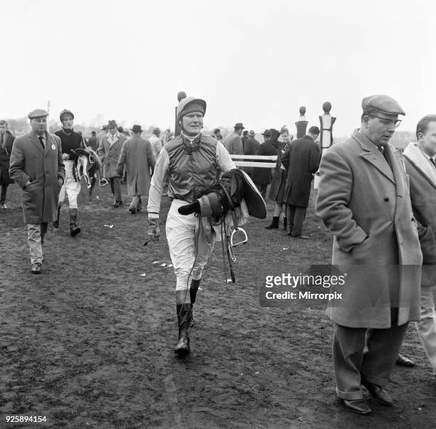 Jockey Terry Biddlecombe at Warwick Races after the second race, 12th February 1965.