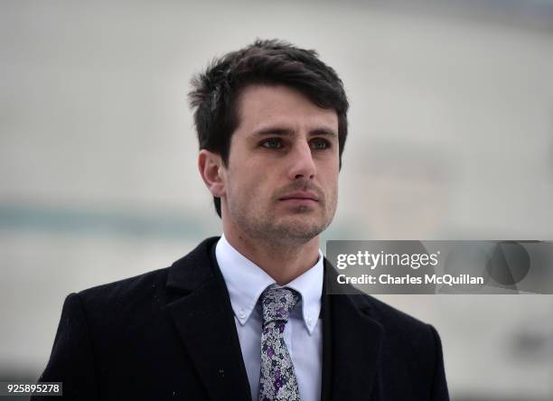 Blane McIlroy arrives at Belfast Laganside courts on March 1, 2018 in Belfast, Northern Ireland. Ireland and Ulster rugby players Paddy Jackson and...