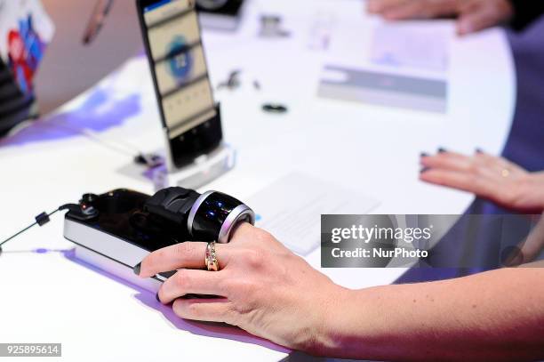 Congress attendant testing the Mototorola Health Mod, sowed at Lenovo pavilion, during theMobile World Congress day 4, on March 1, 2018 in Barcelona,...