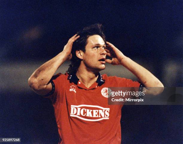 Uwe Fuchs is a German football coach and former football player. Seen here playing for Middlesbrough FC against Barnsley. Fuchs has just missed a...