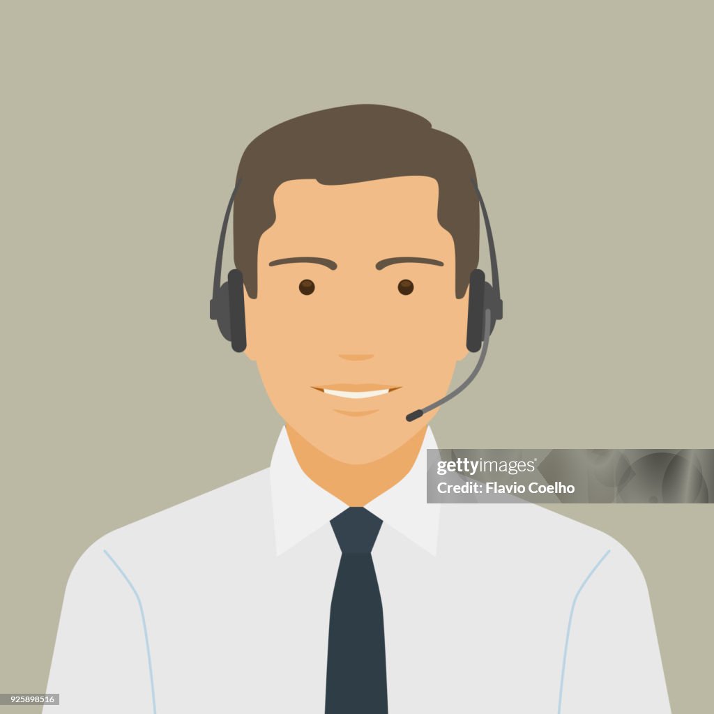 Young businessman wearing a headset illustration