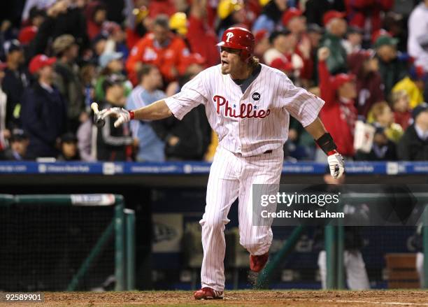 Jayson Werth of the Philadelphia Phillies hits a solo home run in the sixth inning against the New York Yankees in Game Three of the 2009 MLB World...