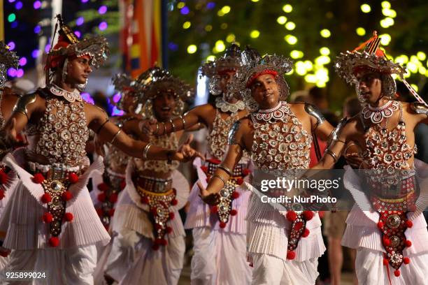 Sri Lankan traditional dancers perform at the Navam perahera, the Annual cultural pageant at Gangaramaya temple, Colombo, Sri Lanka on Wednesday 28...