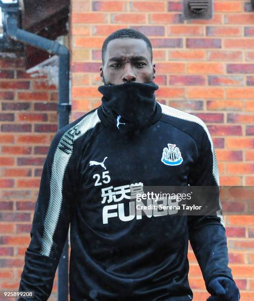 Massadio Haidara walks outside during the Newcastle United Training Session at the Newcastle United Training Centre on March 1 in Newcastle upon...