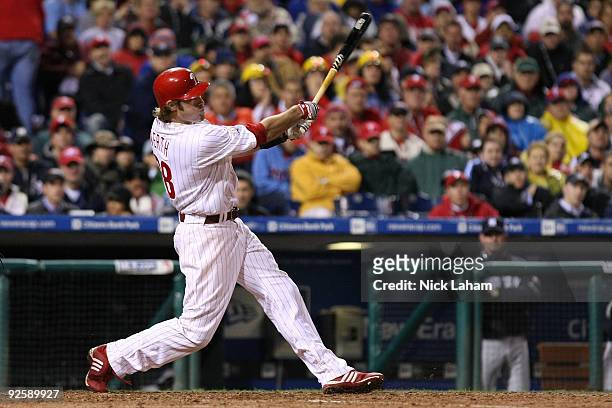 Jayson Werth of the Philadelphia Phillies hits a solo home run in the sixth inning against the New York Yankees in Game Three of the 2009 MLB World...