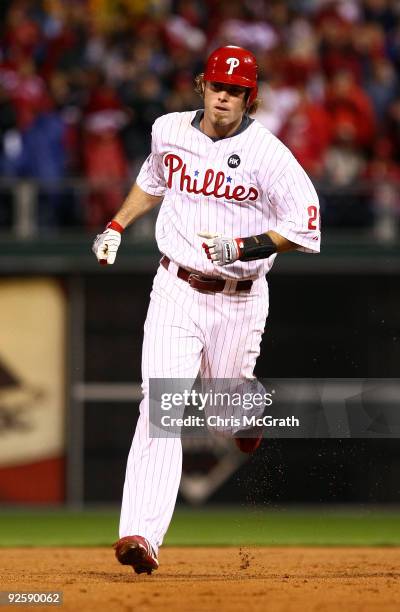 Jayson Werth of the Philadelphia Phillies runs out a solo home run in the sixth inning against the New York Yankees in Game Three of the 2009 MLB...