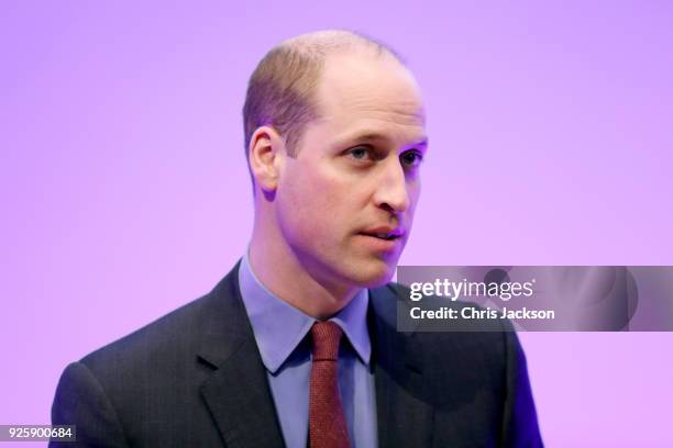 Prince William, Duke of Cambridge gives a speech on new workplace mental health initiatives at Unilever House on March 1, 2018 in London, England....