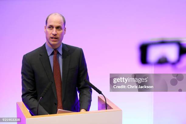 Prince William, Duke of Cambridge gives a speech on new workplace mental health initiatives at Unilever House on March 1, 2018 in London, England....