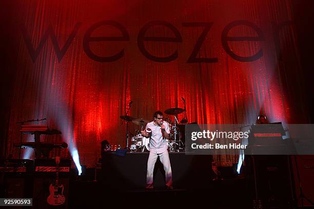 Singer Rivers Cuomo of Weezer performs at the MetroPCS Masquerade at Hammerstein Ballroom on October 31, 2009 in New York City.