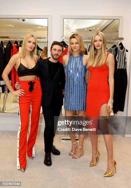 Masha Markova Hanson, David Koma, Isabel Bscher and Kristina Romanova attend the David Koma SS18 collection presentation at 29 Lowndes on February...