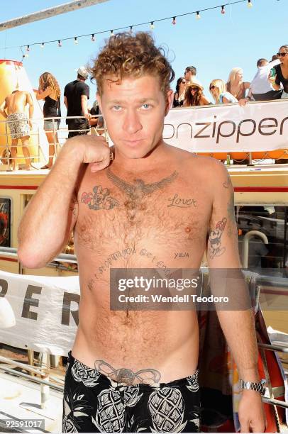 Dan Single attends the Stab Magazine and Von Zipper sunglasses Shark Fin Soup party at Rose Bay wharf on November 1, 2009 in Sydney, Australia.